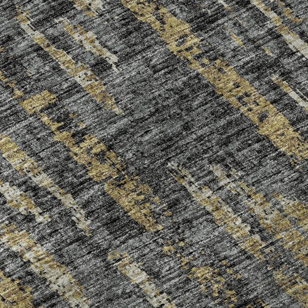 8' Granite Gray Ivory And Gold Round Abstract Washable Indoor Outdoor Area Rug