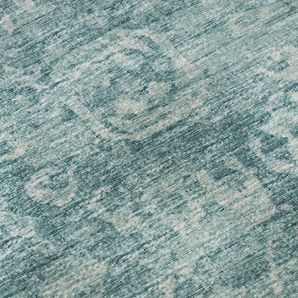 3' X 5' Blue And Ivory Damask Washable Indoor Outdoor Area Rug