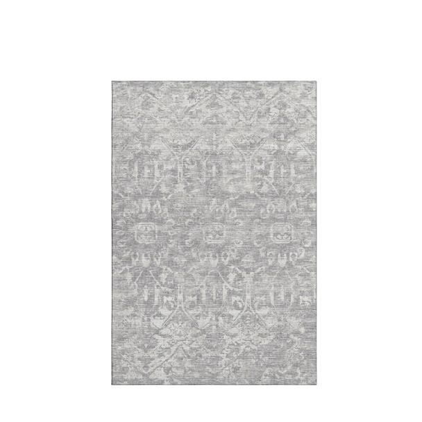 3' X 5' Gray And Ivory Damask Washable Indoor Outdoor Area Rug