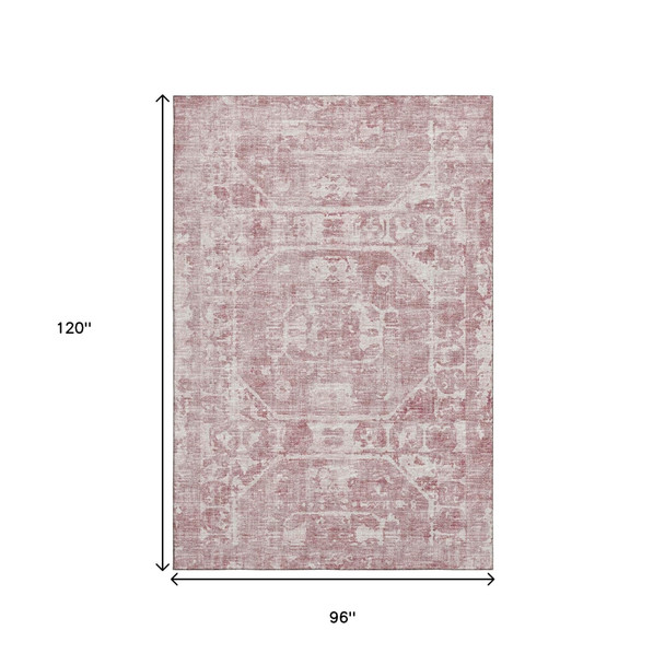 8' X 10' Pink And Ivory Tribal Washable Indoor Outdoor Area Rug