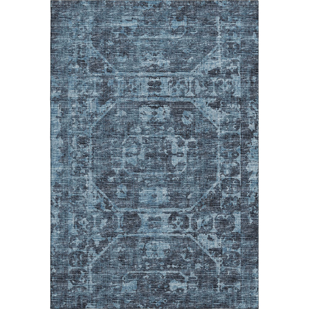 3' X 5' Navy Blue And Ivory Tribal Washable Indoor Outdoor Area Rug