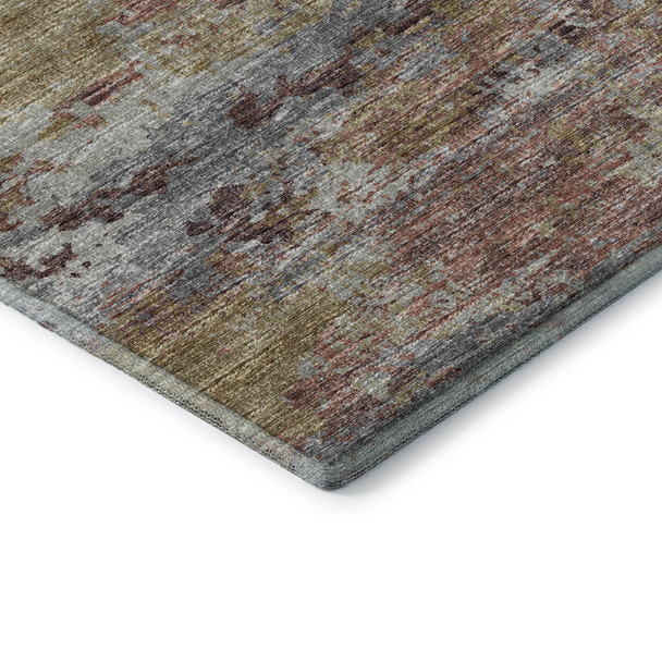 5' X 8' Silver Mauve And Gold Abstract Washable Area Rug With UV Protection