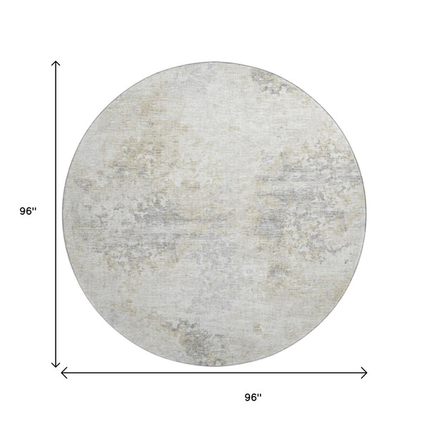 8' Ivory And Beige Abstract Washable Round Rug With UV Protection