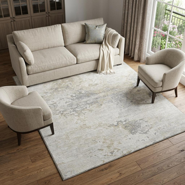 9' X 12' Ivory And Beige Abstract Washable Area Rug With UV Protection