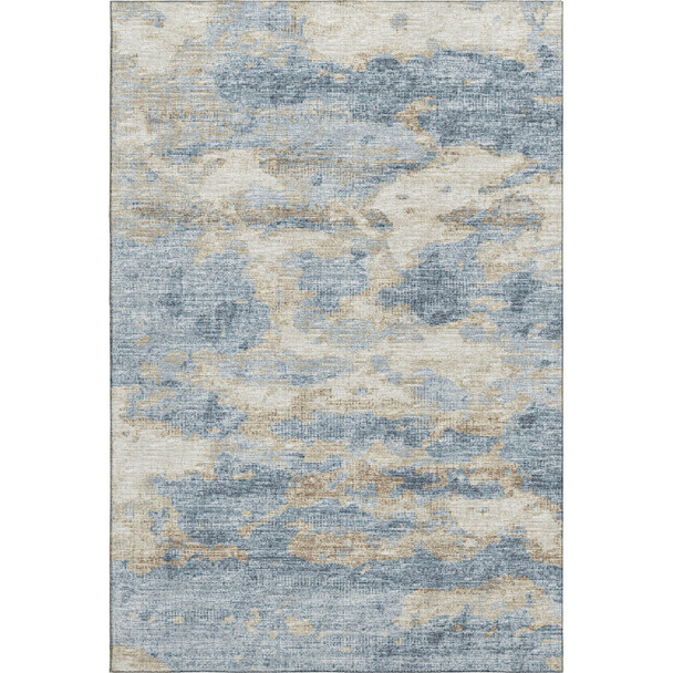 9' X 12' Blue Silver And Gold Abstract Washable Area Rug With UV Protection