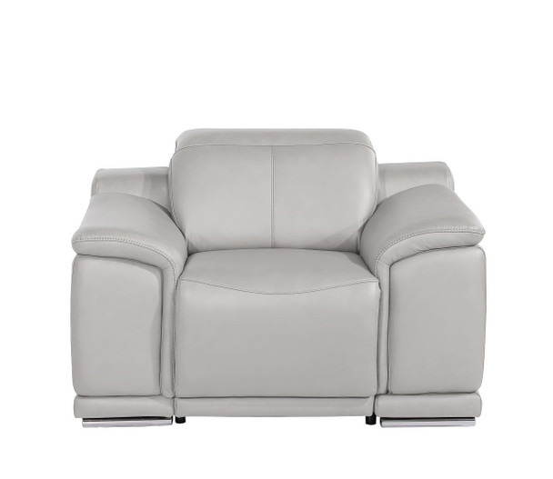 39" Ash Gray Genuine Leather Wall Hugger Power Recliner With USB