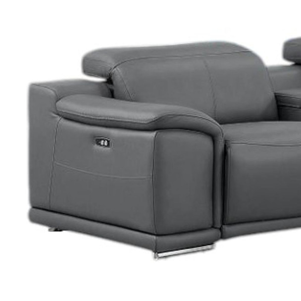 Ash Gray Leather Modular L Shaped Eight Piece Corner Sectional With Console