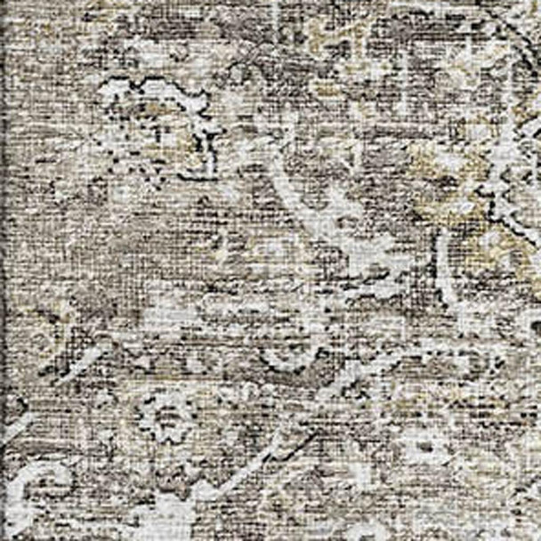 3' X 5' Stone And Coffee Floral Medallion Distressed Washable Area Rug With UV Protection