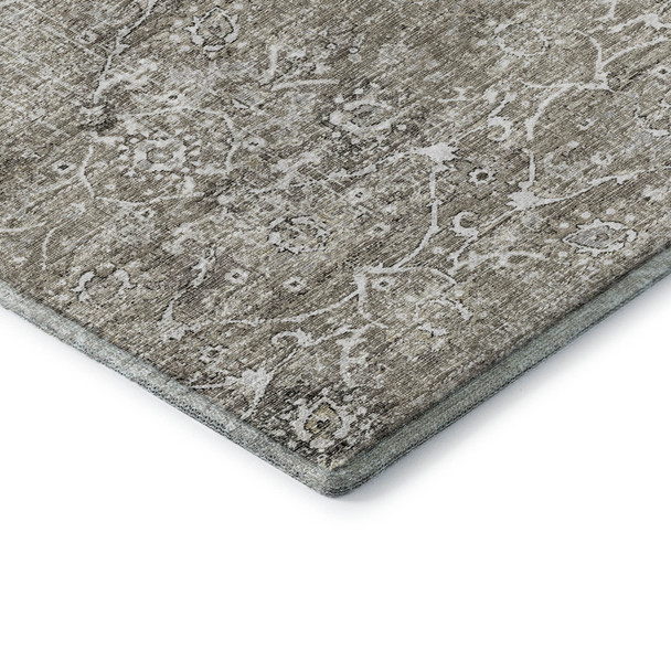 9' X 12' Stone And Coffee Floral Medallion Distressed Washable Area Rug With UV Protection