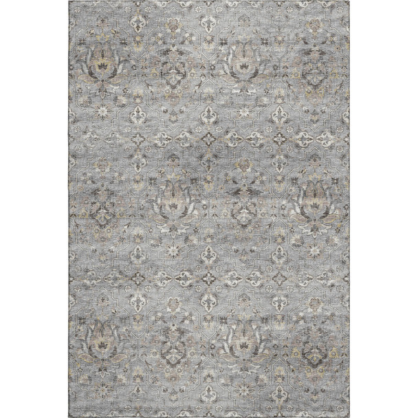10' X 14' Ash Gray Brown And Ivory Floral Medallion Distressed Washable Area Rug With UV Protection