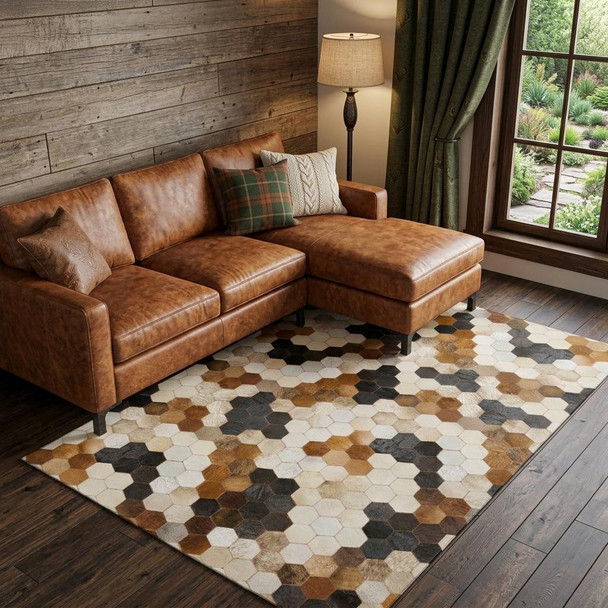 8' X 10' Black Brown And Ivory Geometric Washable Area Rug With UV Protection
