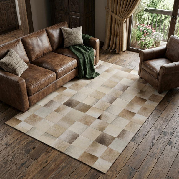 10' X 14' Taupe Ivory And Beige Patchwork Washable Area Rug With UV Protection
