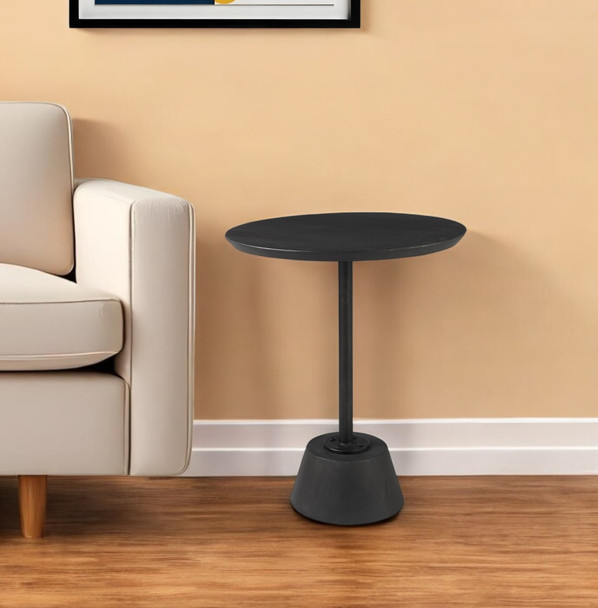 24" Black Solid and Manufactured Wood Round End Table