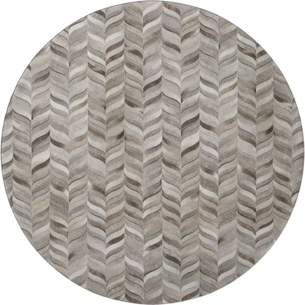 8' Gray And Ivory Geometric Washable Round Rug With UV Protection