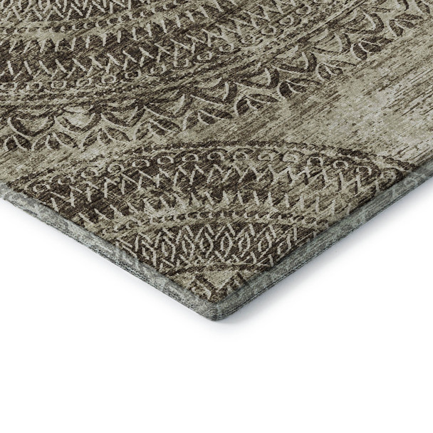 3' X 5' Brown And Ivory Medallion Washable Area Rug With UV Protection