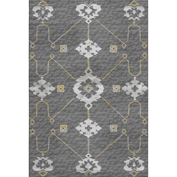 8' X 10' Gray Ivory And Gold Floral Medallion Washable Area Rug With UV Protection