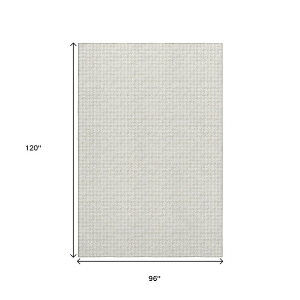 8' X 10' Linen And Ivory Houndstooth Washable Area Rug With UV Protection