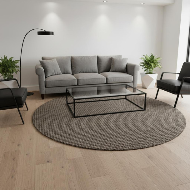 8' Chocolate And Coffee Houndstooth Washable Round Rug With UV Protection