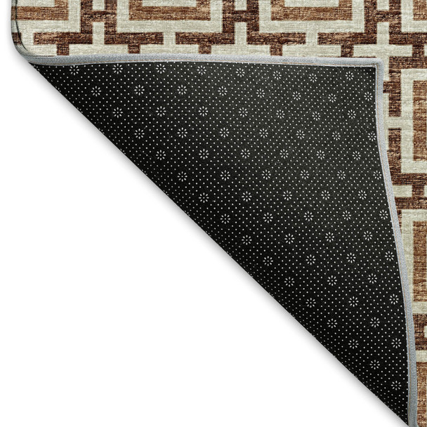 9' X 12' Rust And Beige Geometric Washable Area Rug With UV Protection