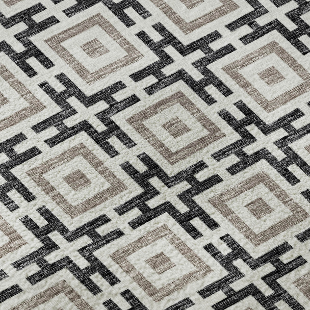 8' X 10' Black And Ivory Geometric Washable Area Rug With UV Protection