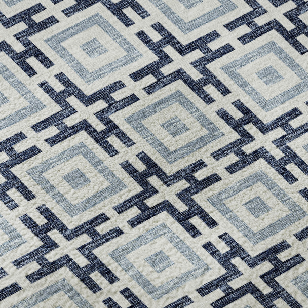3' X 5' Navy Blue And Ivory Geometric Washable Area Rug With UV Protection