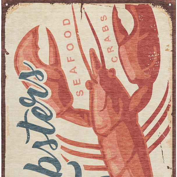 8' X 10' Beige Salmon And Brown Nautical Washable Area Rug With UV Protection