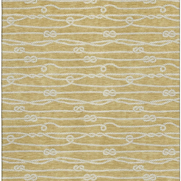 5' X 8' Gold And Ivory Nautical Washable Area Rug With UV Protection