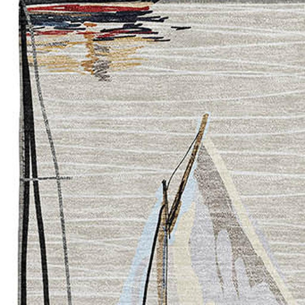 3' X 5' Ivory Gold And Black Nautical Washable Area Rug With UV Protection