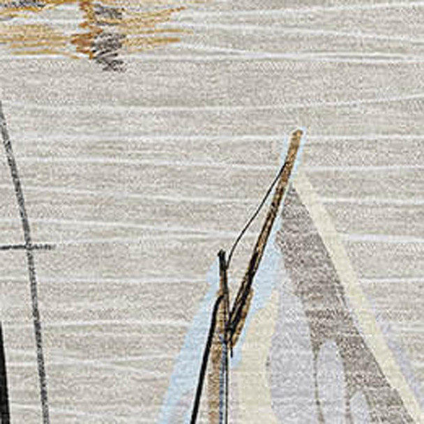 5' X 8' Ivory Gold And Black Nautical Washable Area Rug With UV Protection