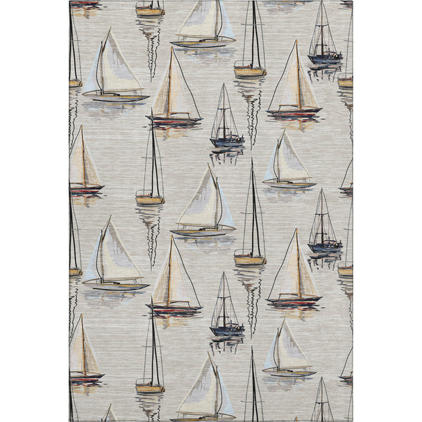 8' X 10' Ivory Gold And Black Nautical Washable Area Rug With UV Protection