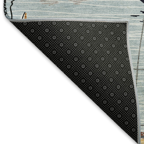 8' X 10' Sky Blue Gold And Ivory Nautical Washable Area Rug With UV Protection