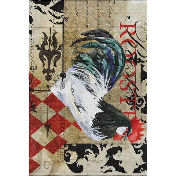 10' X 14' Midnight Red And Beige Animal Print Washable Area Rug With UV Protection