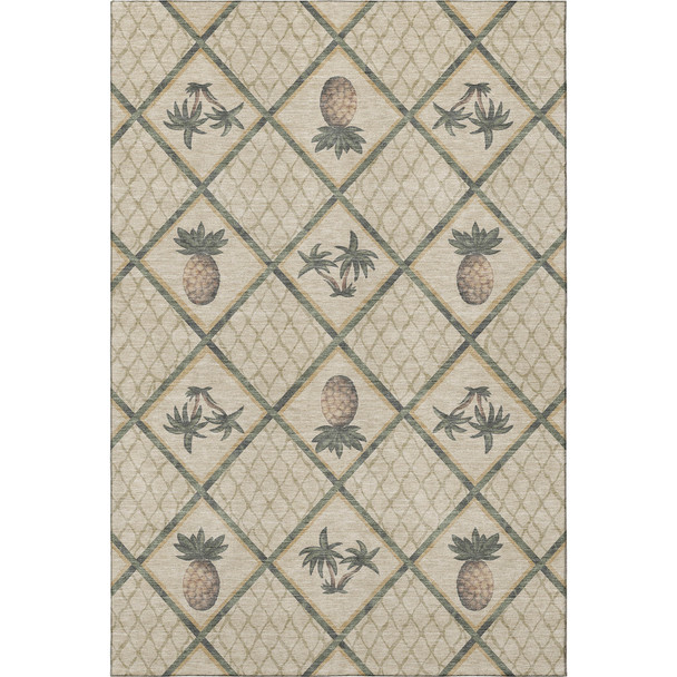 3' X 5' Beige Gold And Gray Botanical Leaves Washable Area Rug With UV Protection