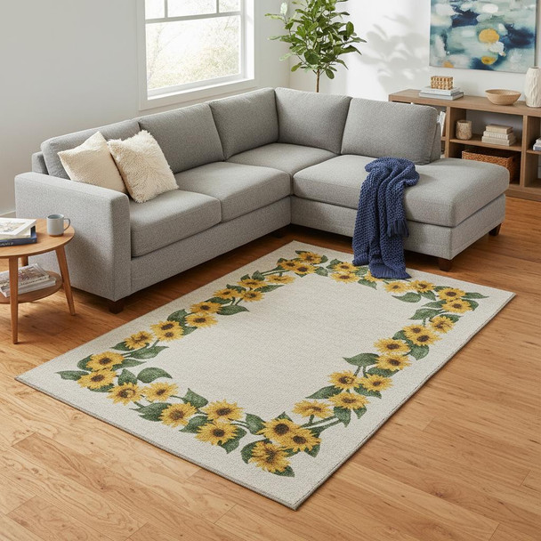 10' X 14' Yellow Green And Ivory Geometric Washable Area Rug With UV Protection