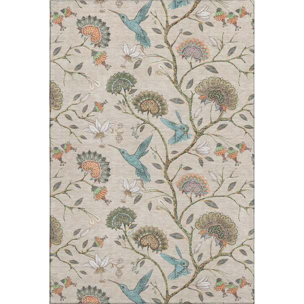 9' X 12' Beige Blue And Peach Geometric Washable Area Rug With UV Protection