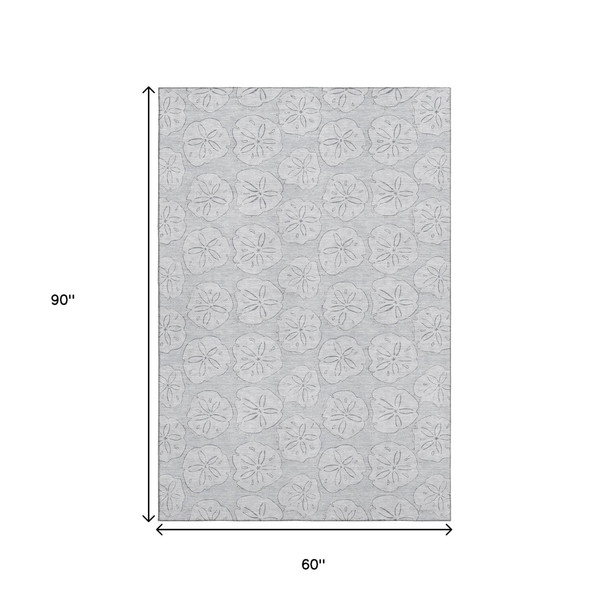 5' X 8' Gray And Ivory Geometric Washable Area Rug With UV Protection
