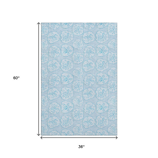 3' X 5' Blue And Ivory Geometric Washable Area Rug With UV Protection