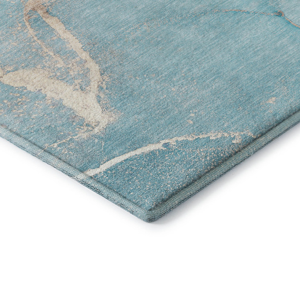 9' X 12' Teal And Ivory Abstract Washable Area Rug With UV Protection