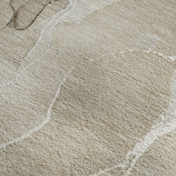 5' X 8' Beige And Ivory Abstract Washable Area Rug With UV Protection