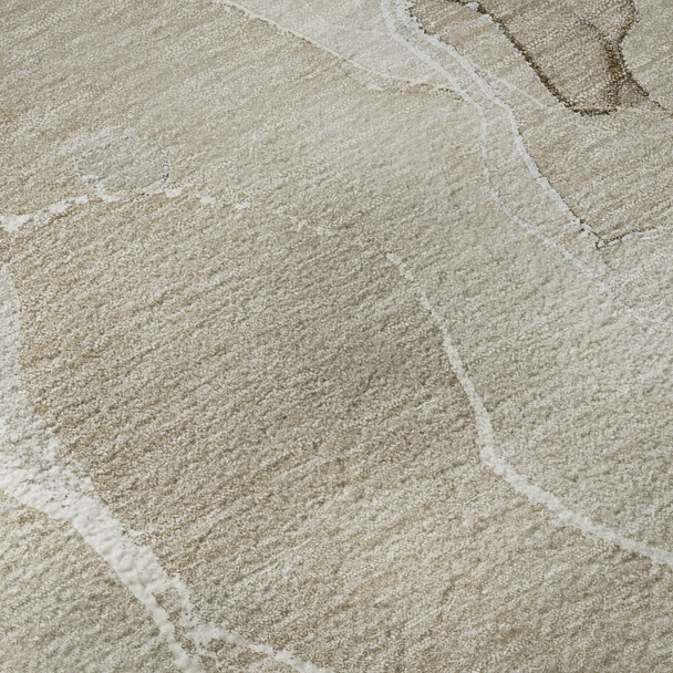 8' X 10' Beige And Ivory Abstract Washable Area Rug With UV Protection