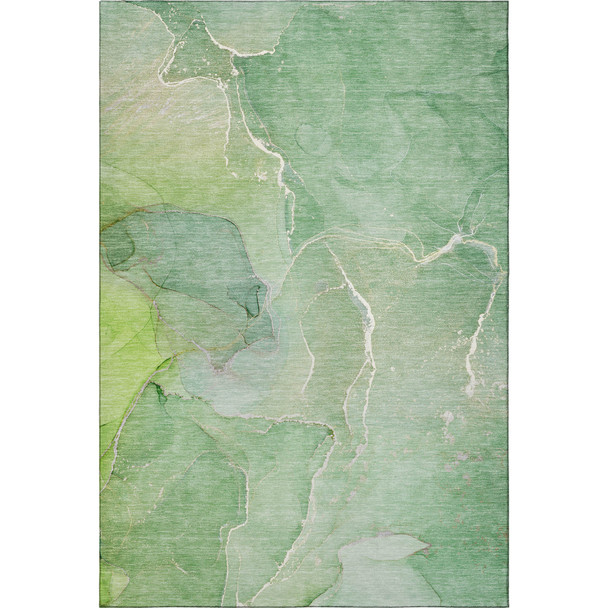 10' X 14' Green And Ivory Abstract Washable Area Rug With UV Protection