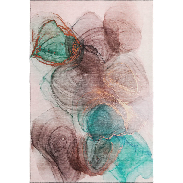 5' X 8' Burgundy Blue And Ivory Abstract Washable Area Rug With UV Protection
