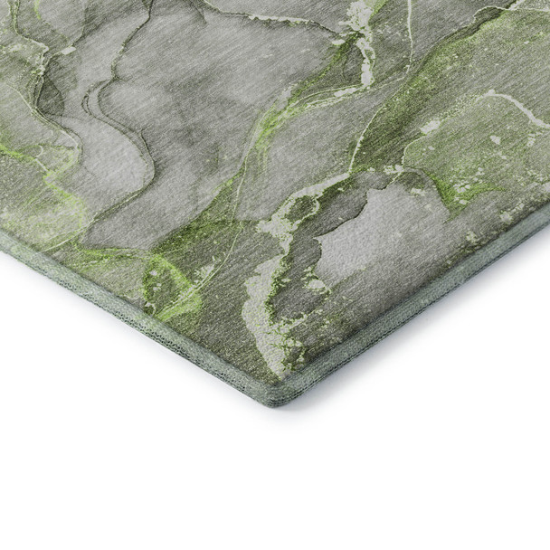 9' X 12' Green And Ivory Abstract Washable Area Rug With UV Protection