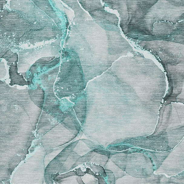 9' X 12' Teal And Ivory Abstract Washable Area Rug With UV Protection