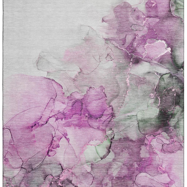 10' X 14' Pink Gray And Ivory Abstract Washable Area Rug With UV Protection