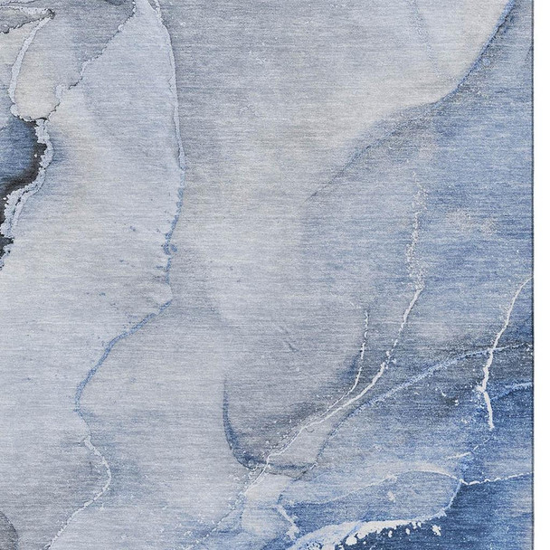 9' X 12' Blue And Ivory Abstract Washable Area Rug With UV Protection