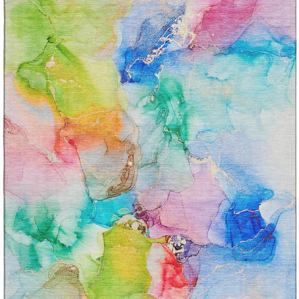 10' X 14' Blue Green And Purple Abstract Washable Area Rug With UV Protection
