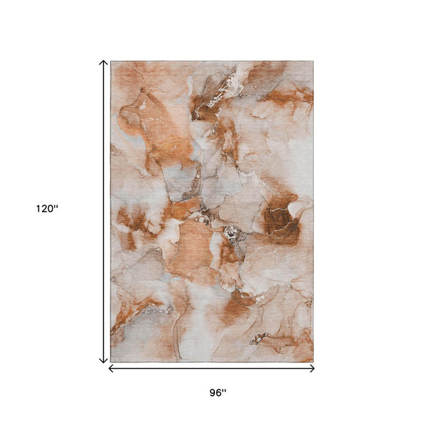 8' X 10' Rust And Ivory Abstract Washable Area Rug With UV Protection