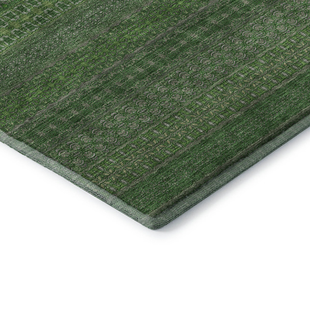 9' X 12' Fern Green And Ivory Striped Washable Area Rug With UV Protection
