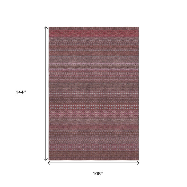 9' X 12' Merlot And Ivory Striped Washable Area Rug With UV Protection